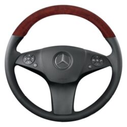 B&I® AW1094L002-DP2M – Basic Design 3 Spokes Black Leather Steering Wheel with Matted Mahogany Grip