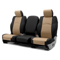 Coverking® CSCQ15FD10363 – Premium Leatherette 1st Row Black & Cashmere Custom Seat Covers