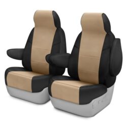 Coverking® CSCQ15HD9974 – Premium Leatherette 1st Row Black & Cashmere Custom Seat Covers