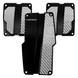 NRG Innovations® PDL-100BK – Manual Black Brushed Aluminum Pedal Pad Set with Silver Carbon