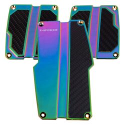 NRG Innovations® PDL-100MC – Manual Neo Chrome Brushed Aluminum Pedal Pad Set with Black Carbon