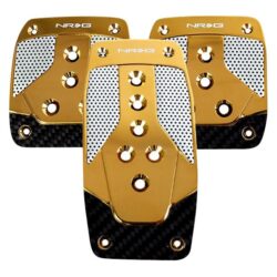 NRG Innovations® PDL-400CG – Manual Gold Chrome Aluminum Pedal Pad Set with Black Carbon Fiber