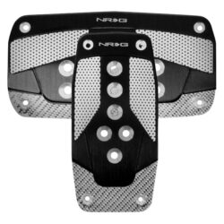 NRG Innovations® PDL-450BK – Automatic Black Aluminum Pedal Pad Set with Silver Carbon Fiber