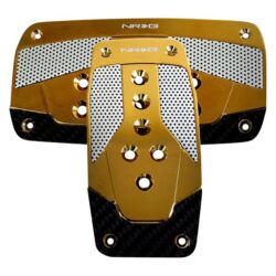 NRG Innovations® PDL-450CG – Automatic Gold Chrome Aluminum Pedal Pad Set with Black Carbon Fiber