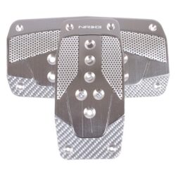 NRG Innovations® PDL-450GM – Automatic Gun Metal Aluminum Pedal Pad Set with Silver Carbon Fiber