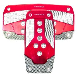 NRG Innovations® PDL-450RD – Automatic Red Aluminum Pedal Pad Set with Silver Carbon Fiber