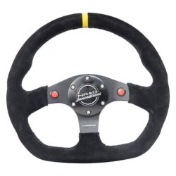 NRG Innovations® – 3-Spoke Flat Bottom Black Steering Wheel with Push Buttons