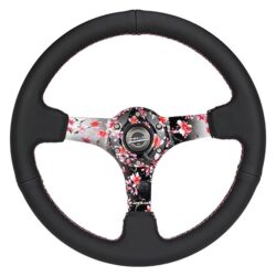 NRG Innovations® – 3-Spoke Hydro Dipped Sakura Floral Black Reinforced Steering Wheel