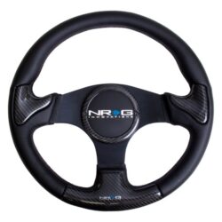 NRG Innovations® – 3-Spoke Carbon Fiber Steering Wheel with Rubber Cover Horn Button