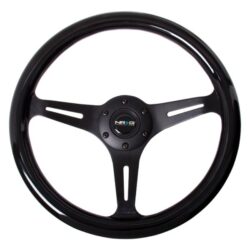 NRG Innovations® ST-015BK-BK – 3-Spoke Classic Black Wood Grain Steering Wheel with Black Spokes