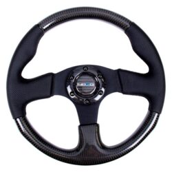 NRG Innovations® – 3-Spoke Carbon Fiber Steering Wheel with Leather Handle Bars